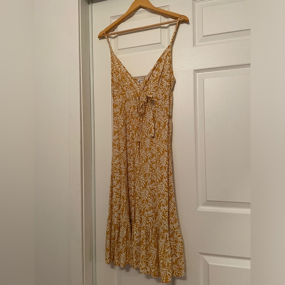 Modern  Mustard Yellow Floral Print Midi Dress